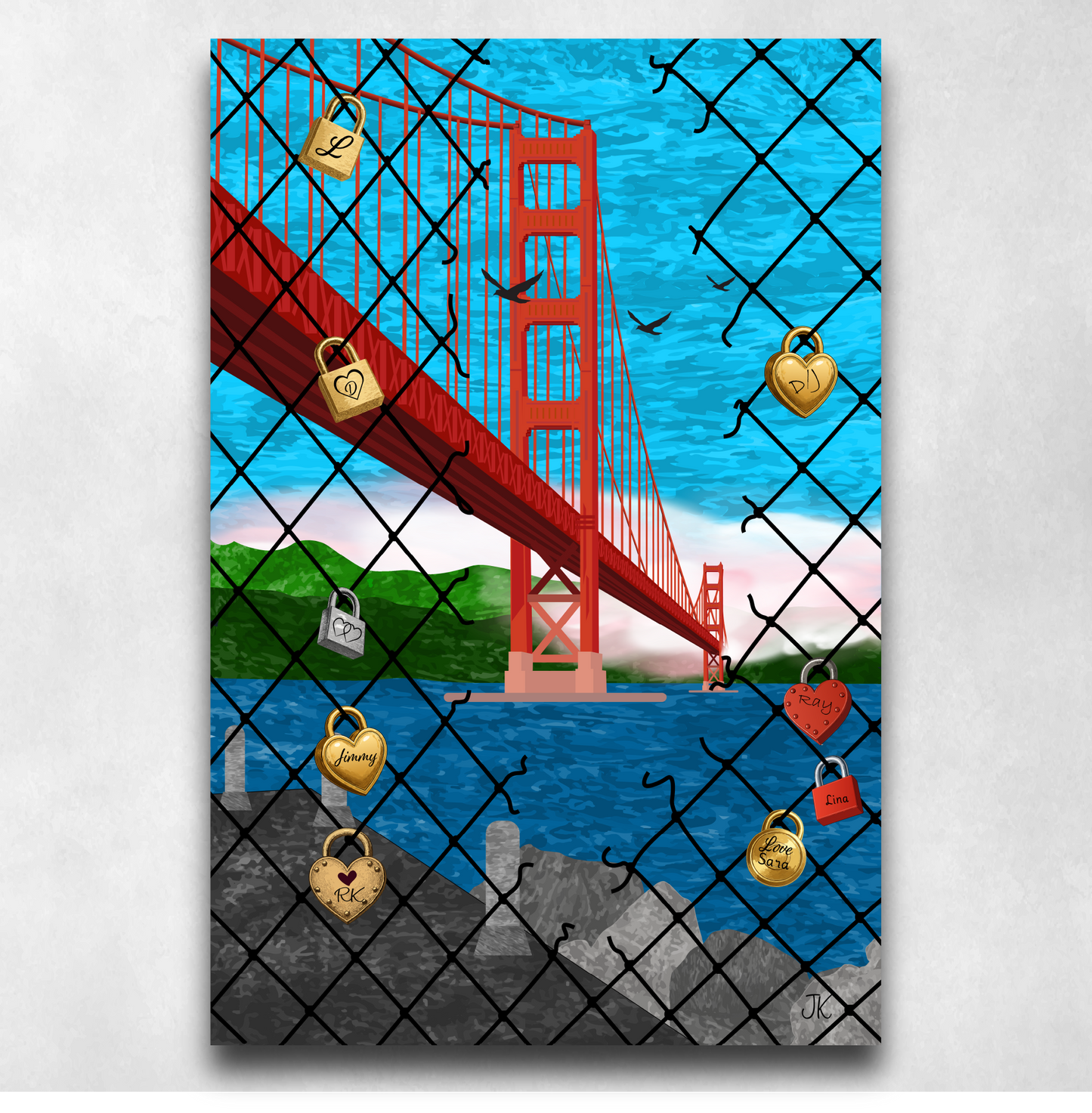 Golden Gate Bridge Love Locks – San Francisco Chain Link Fence Art - Poster