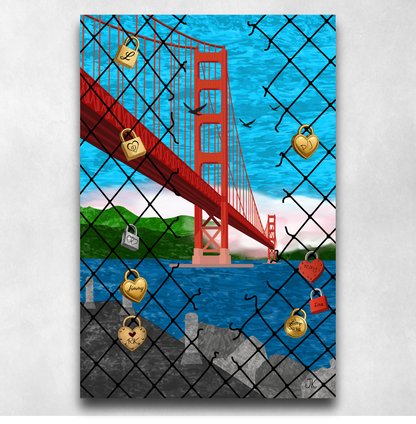Golden Gate Bridge Love Locks – San Francisco Chain Link Fence Art - Poster