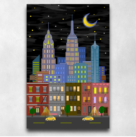 New York City Skyline at Night - Poster