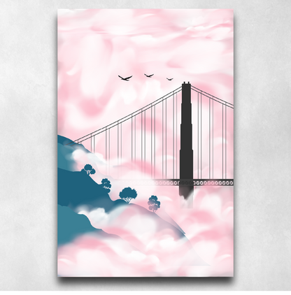 Golden Gate Bridge Foggy Morning Silhouette - Poster