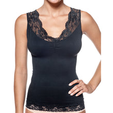 Load image into Gallery viewer, Seamless Shaping Tank Top With Lace Detail Black
