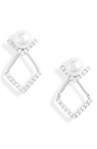 Pearl v Jacket Stud Earrings