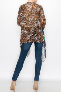 Animal Print Color Block Cardigan